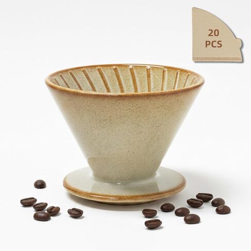 DIF DECO Ceramic Pour Over Coffee Dripper, Reusable Porcelain Portable Pour Over Coffee Maker, Slow Brewing Accessories with 1 Holes for Home, Office, Travel, Camping (Yellow) in Kuwait
