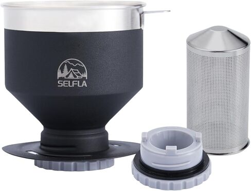 Stainless Steel Pour Over Coffee Filter, Reusable Dripper for Insulated Mugs, Paperless Coffee Maker for Hiking, Camping & Outdoor Adventures, Rinse-clean & Portable - Black in Kuwait