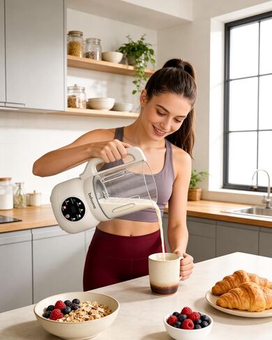خلاط آلة صنع حليب الجوز 8 في 1 من Behome - آلة حليب زجاجية 32oz لحليب اللوز والشوفان والصويا، نباتي ذاتي التنظيف مع فاصوليا غير منقوعة، تأخير البدء والحفاظ على الدفء، صانع مشروبات خالية من الألبان in Kuwait