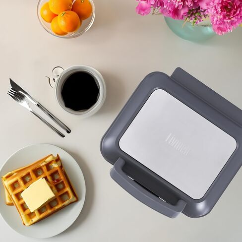 صانعة الوافل البلجيكية الذكية التي تعمل باللمس من LIVWELL مع شاشة LED تعمل باللمس | 4 إعدادات مسبقة للتحمير، تصنع 2 وافل عميق | سيراميك غير لاصق، خالي من مادة PFOA وPFAS | رمادي غير لامع مع لمسات من الذهب الوردي in Kuwait