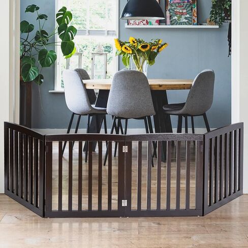 Freestanding Pet Dog Gate 36 Inch Foldable Fence Indoor 3 Panel Extra Wide Wooden Dog Door for Stairs Hallways Doorways in Kuwait