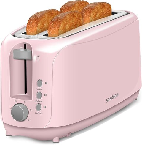 SEEDEEM 4 Slice Toaster, Extra Wide Slots Bread Toaster with 6 Shade Settings, Bagel/Cancel/Defrost/Reheat Functions, Removable Crumb Tray, Auto Shut-Off, White in Kuwait