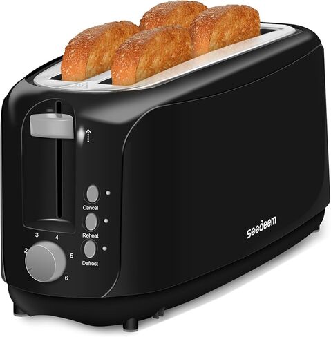 SEEDEEM 4 Slice Toaster, Extra Wide Slots Bread Toaster with 6 Shade Settings, Bagel/Cancel/Defrost/Reheat Functions, Removable Crumb Tray, Auto Shut-Off, White in Saudi Arabia