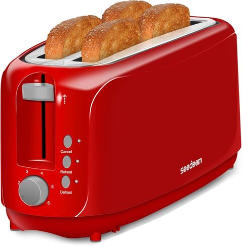 SEEDEEM 4 Slice Toaster, Extra Wide Slots Bread Toaster with 6 Shade Settings, Bagel/Cancel/Defrost/Reheat Functions, Removable Crumb Tray, Auto Shut-Off, White in Saudi Arabia