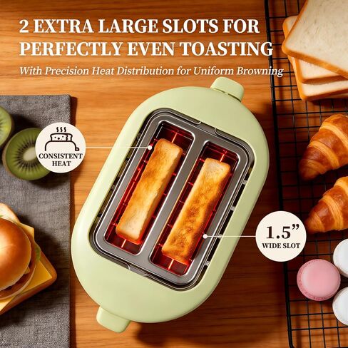 INFOOD Retro Toaster 2 Slice - 6 Toast Settings, Cancel/Defrost/Reheat Buttons, Built-in Warming Rack & Removable Crumb Tray, 1.5 Inches Extra Wide Slots, 750W, Floral Design in Kuwait