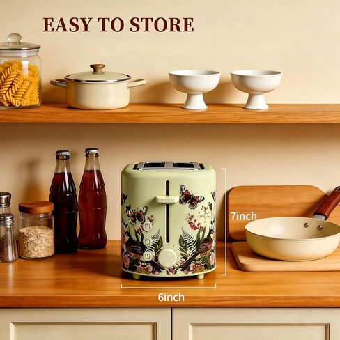 INFOOD Retro Toaster 2 Slice - 6 Toast Settings, Cancel/Defrost/Reheat Buttons, Built-in Warming Rack & Removable Crumb Tray, 1.5 Inches Extra Wide Slots, 750W, Floral Design in Kuwait