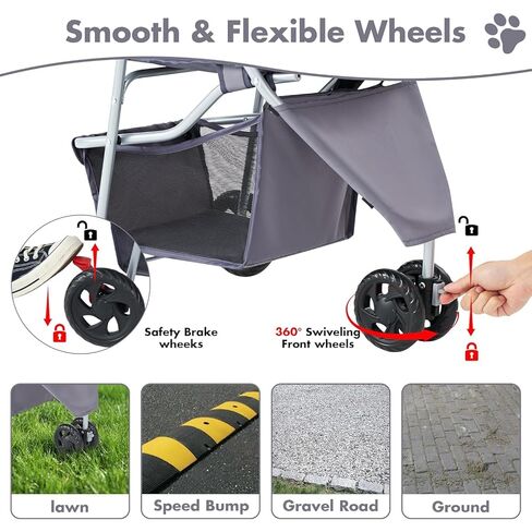 3 Wheels Pet Stroller,Storage Basket and Cup Holder, Breathable Mesh, Waterproof and Foldable for Small/Medium Dogs and Cats Strollers, Lightweight Travel Carrier for Daily Walks & Outdoor，Grey in Kuwait