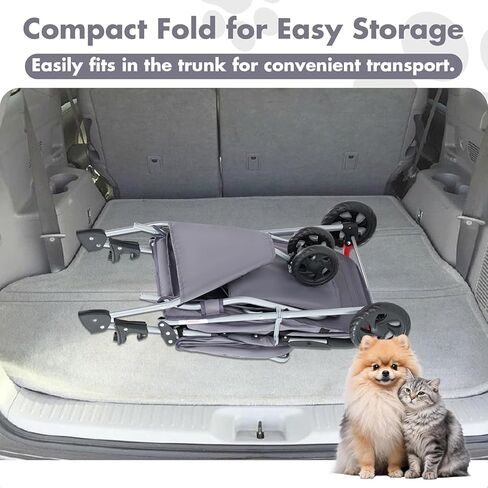 3 Wheels Pet Stroller,Storage Basket and Cup Holder, Breathable Mesh, Waterproof and Foldable for Small/Medium Dogs and Cats Strollers, Lightweight Travel Carrier for Daily Walks & Outdoor，Grey in Kuwait