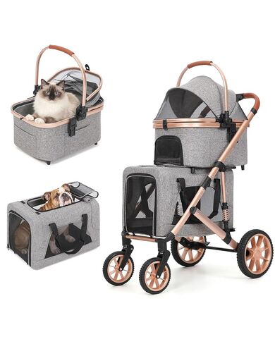 HOVONO Dog Stroller with Detachable Carriers, 3-in-1 Pet Stroller for Two Small to Medium Pets, Lightweight Aluminum Alloy Frame with 4-Wheel Suspension, Foldable Dog & Cat Stroller up to 60 lbs in Kuwait