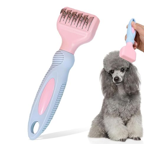 HOP Pink Professional Pet Dematting Comb with Handle Stainless Steel Dematting Fur Rake Brush Pet Grooming Tool for Long-Haired Dogs and Cats Remove Loose Hair Mats Knots Tangles in Kuwait