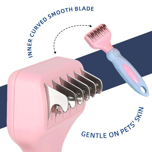 HOP Pink Professional Pet Dematting Comb with Handle Stainless Steel Dematting Fur Rake Brush Pet Grooming Tool for Long-Haired Dogs and Cats Remove Loose Hair Mats Knots Tangles in Kuwait
