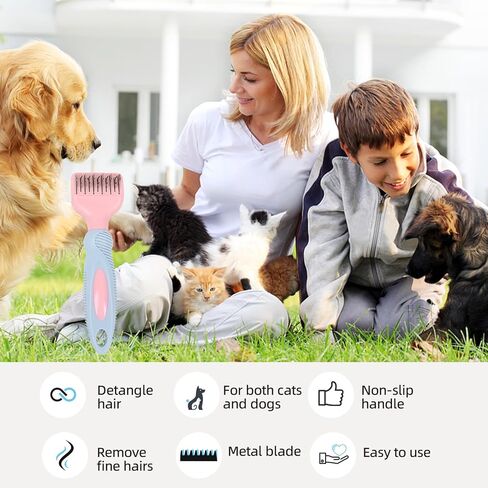 HOP Pink Professional Pet Dematting Comb with Handle Stainless Steel Dematting Fur Rake Brush Pet Grooming Tool for Long-Haired Dogs and Cats Remove Loose Hair Mats Knots Tangles in Kuwait