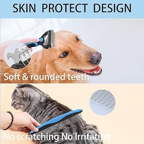 Double-Sided Pet Dematting Comb – 2-in-1 Undercoat Rake for Dogs & Cats, Stainless Steel Blade + PP Handle, Removes Tangles & Floating Hair, Lightweight 113 g, Home Grooming Tool in Kuwait