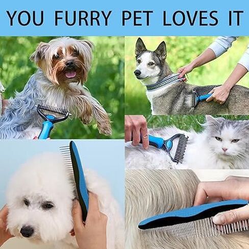 Double-Sided Pet Dematting Comb – 2-in-1 Undercoat Rake for Dogs & Cats, Stainless Steel Blade + PP Handle, Removes Tangles & Floating Hair, Lightweight 113 g, Home Grooming Tool in Kuwait