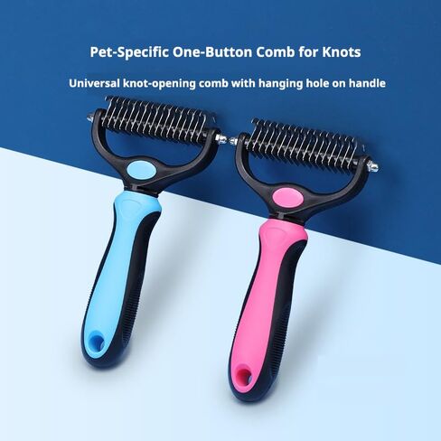 Double-Sided Pet Dematting Comb – 2-in-1 Undercoat Rake for Dogs & Cats, Stainless Steel Blade + PP Handle, Removes Tangles & Floating Hair, Lightweight 113 g, Home Grooming Tool in Kuwait