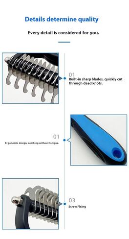 Double-Sided Pet Dematting Comb – 2-in-1 Undercoat Rake for Dogs & Cats, Stainless Steel Blade + PP Handle, Removes Tangles & Floating Hair, Lightweight 113 g, Home Grooming Tool in Kuwait