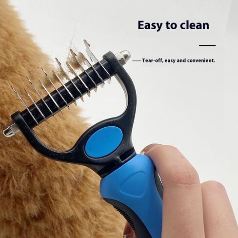Double-Sided Pet Dematting Comb – 2-in-1 Undercoat Rake for Dogs & Cats, Stainless Steel Blade + PP Handle, Removes Tangles & Floating Hair, Lightweight 113 g, Home Grooming Tool in Kuwait