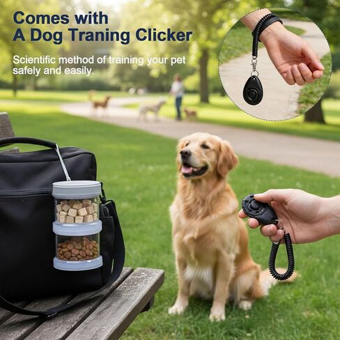 Portable Dog Treat Container 2 Layers, Dog Treat Jars and Dog Traning Clickers, Airtight Stackable Pet Food Holder for Outdoor Training, Travel -BPA Free (Gray) in Kuwait