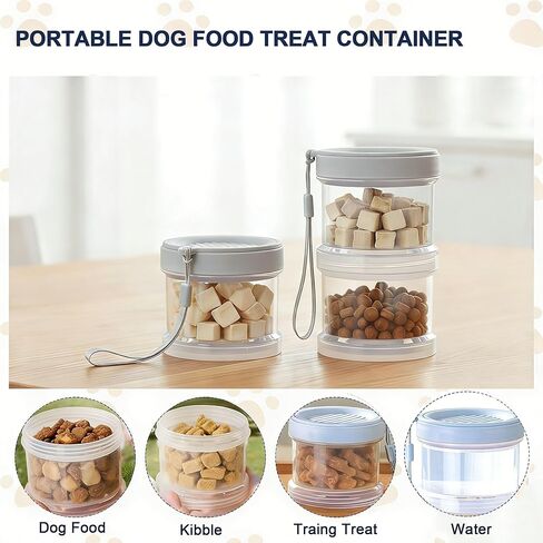 Portable Dog Treat Container 2 Layers, Dog Treat Jars and Dog Traning Clickers, Airtight Stackable Pet Food Holder for Outdoor Training, Travel -BPA Free (Gray) in Kuwait