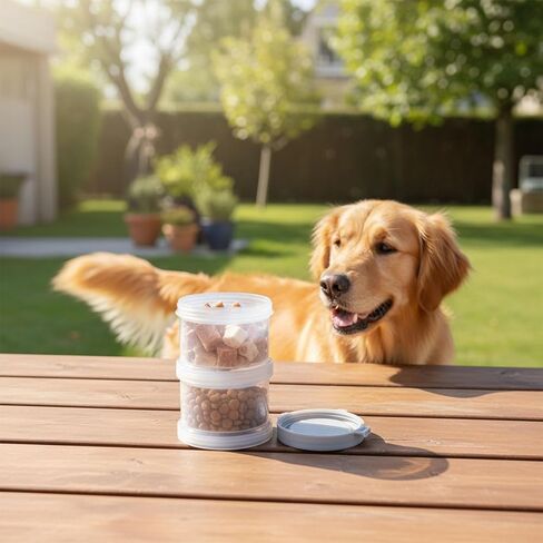 Portable Dog Treat Container 2 Layers, Dog Treat Jars and Dog Traning Clickers, Airtight Stackable Pet Food Holder for Outdoor Training, Travel -BPA Free (Gray) in Kuwait