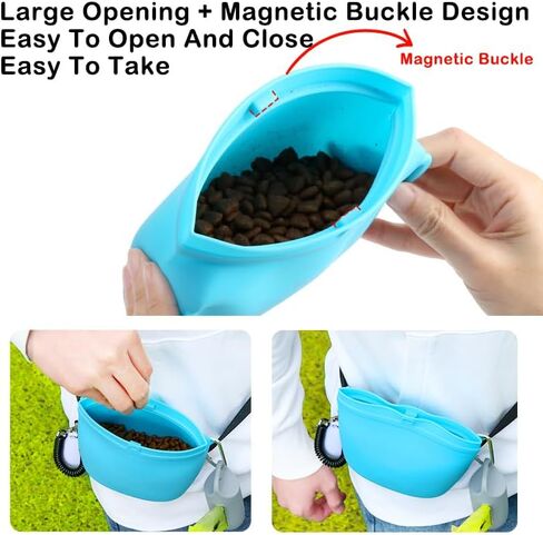 Dog Treat Pouch for Training, 14oz Portable Silicone Dog Treat Bag for Leash with Scent-Locking Seal & Magnetic Closure, Hands-Free Adjustable Buckle Waist Crossbody Belt for Dog Training, Walking in Kuwait
