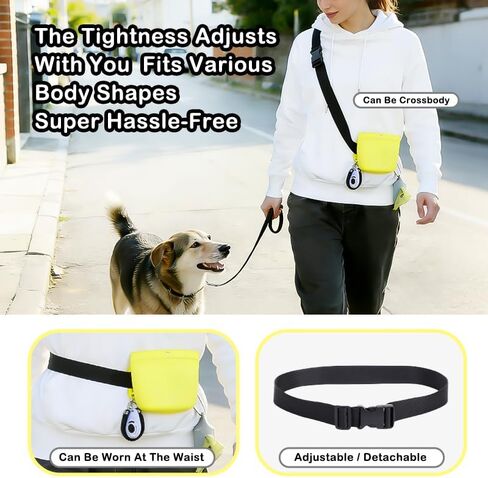 Dog Treat Pouch for Training, 14oz Portable Silicone Dog Treat Bag for Leash with Scent-Locking Seal & Magnetic Closure, Hands-Free Adjustable Buckle Waist Crossbody Belt for Dog Training, Walking in Kuwait