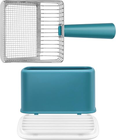 Metal Cat Litter Scoop with Holder, Heavy Duty Deep Sifter with Dual-Hole (10mm/5mm) for Pellets & Clay, Non-Stick (Black) in Saudi Arabia