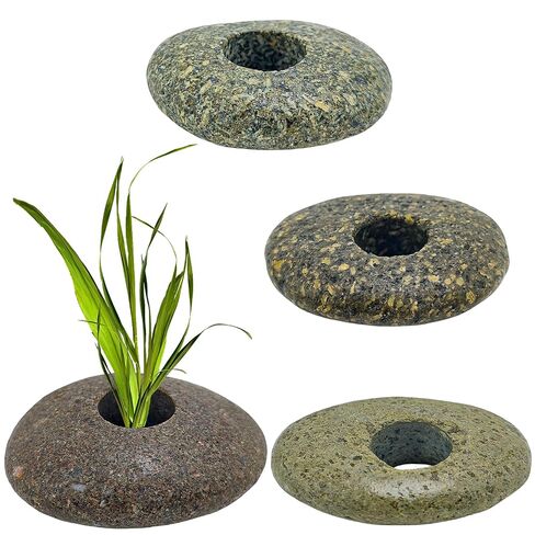4PCS 0.8" Holes Natural River Stone Plant Weights for Aquarium，Pebble Aquatic Plants Fixed Ring for Aquatic Plants，Unique Shape & Size Decorative River Rock for Landscape Plant( in Saudi Arabia