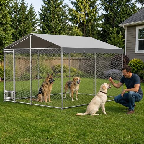 10x10 ft Outdoor Dog Kennel with Waterproof Roof, Heavy-Duty Lockable Dog House & Enclosure for Backyard, Large Pet Exercise Run, Secure Metal Frame, Matte Finish in Saudi Arabia