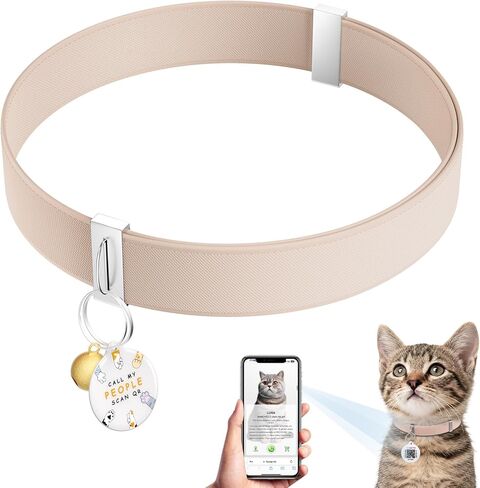 Cat Collar with QR Code Name Tag, Stretch Elastic Quick Release, Cat ID Tag Personalized, Ultra-Durable, Non Breakaway Lightweight Kitten Collar Fits Most Girl Boy Small Large Cats (Pink) in Kuwait