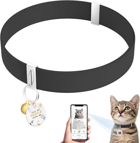 Cat Collar with QR Code Name Tag, Stretch Elastic Quick Release, Cat ID Tag Personalized, Ultra-Durable, Non Breakaway Lightweight Kitten Collar Fits Most Girl Boy Small Large Cats (Pink) in Kuwait