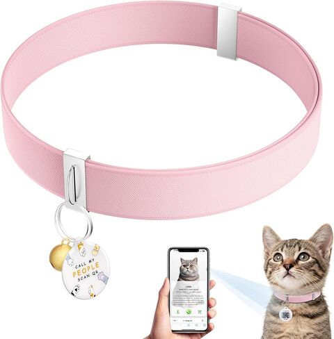 Cat Collar with QR Code Name Tag, Stretch Elastic Quick Release, Cat ID Tag Personalized, Ultra-Durable, Non Breakaway Lightweight Kitten Collar Fits Most Girl Boy Small Large Cats (Pink) in Kuwait