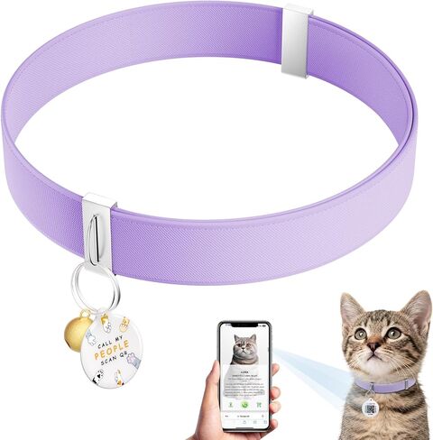Cat Collar with QR Code Name Tag, Stretch Elastic Quick Release, Cat ID Tag Personalized, Ultra-Durable, Non Breakaway Lightweight Kitten Collar Fits Most Girl Boy Small Large Cats (Pink) in Kuwait