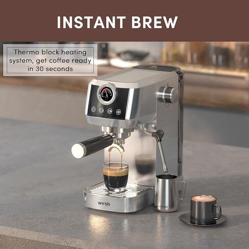 wirsh Espresso Machine,20 Bar Semi-Automatic Espresso Maker with Milk Frother Steamer&Touch Screen,Compact Stainless Steel Expresso Machine for Latte & Cappuccino,42oz Tank,UPGRADE in Kuwait