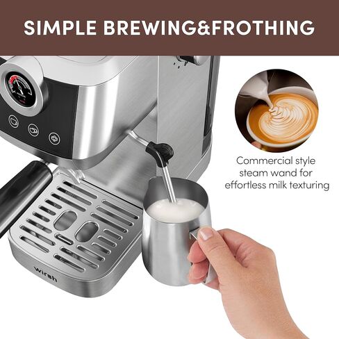 wirsh Espresso Machine,20 Bar Semi-Automatic Espresso Maker with Milk Frother Steamer&Touch Screen,Compact Stainless Steel Expresso Machine for Latte & Cappuccino,42oz Tank,UPGRADE in Kuwait