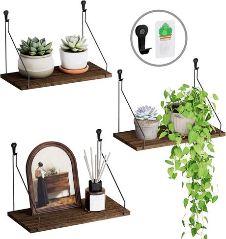 Elevate Your Space with Rustic Wood Floating Shelves Set of 3- Perfect for Bedroom, Living Room, Bathroom, and Kitchen Decor - Easy Installation, No Drilling Needed! in Saudi Arabia