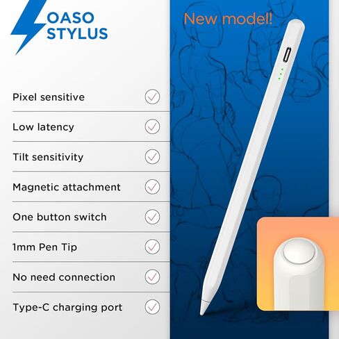 iPad Pen, Palm Rejection &Tilt G-senors Bluetooth Active Stylus Pencil for Apple iPad 2018-2023, Tablet Pen for iPad 6/7/8/9/10th Generation, iPad Pro 11/12.9 inch, Air 3/4/5, Mini 5/6 in Saudi Arabia