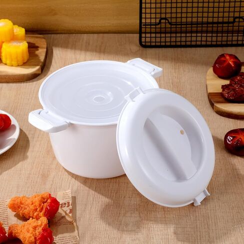 جهاز طهي الأرز بالميكروويف بالبخار، حاوية طعام دائرية بالميكروويف للخضروات، آمنة كأوعية للخلط وتقديم الطعام، طباخ معكرونة الأرز الصغير - آمن للاستخدام في غسالة الأطباق | 1.8 لتر/7.5 كوب in Kuwait
