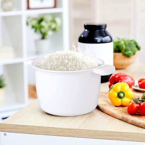 جهاز طهي الأرز بالميكروويف بالبخار، حاوية طعام دائرية بالميكروويف للخضروات، آمنة كأوعية للخلط وتقديم الطعام، طباخ معكرونة الأرز الصغير - آمن للاستخدام في غسالة الأطباق | 1.8 لتر/7.5 كوب in Kuwait