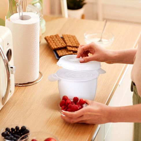جهاز طهي الأرز بالميكروويف بالبخار، حاوية طعام دائرية بالميكروويف للخضروات، آمنة كأوعية للخلط وتقديم الطعام، طباخ معكرونة الأرز الصغير - آمن للاستخدام في غسالة الأطباق | 1.8 لتر/7.5 كوب in Kuwait