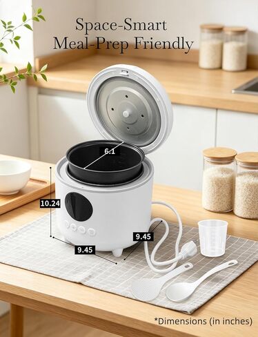 Small Rice Cooker, 3-Cups Uncooked/ 6-Cups Cooked with Handle, 6 Intelligent Cooking Modes for White Rice, Quinoa, Oatmeal - with Nonstick Inner Pot, Measuring Cup & Serving Spoon, 1.6L Capacity in Kuwait