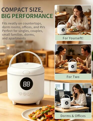 Small Rice Cooker, 3-Cups Uncooked/ 6-Cups Cooked with Handle, 6 Intelligent Cooking Modes for White Rice, Quinoa, Oatmeal - with Nonstick Inner Pot, Measuring Cup & Serving Spoon, 1.6L Capacity in Kuwait
