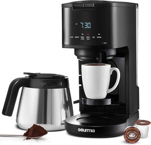 ماكينة صنع القهوة جورميا 2 في 1 فردية و12 كوب - مشروب بالتنقيط، متوافق مع K-Cup، قابل للبرمجة والإيقاف المؤقت والخدمة، فلتر قابل للإزالة، إبريق حراري، أسود in Kuwait