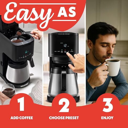 ماكينة صنع القهوة جورميا 2 في 1 فردية و12 كوب - مشروب بالتنقيط، متوافق مع K-Cup، قابل للبرمجة والإيقاف المؤقت والخدمة، فلتر قابل للإزالة، إبريق حراري، أسود in Kuwait