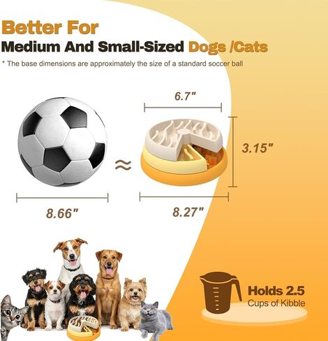 Slow Feeder Dog Bowl - 3-Tier Rotating Interactive Dog Puzzle Toy for Mental Enrichment & IQ Training - Anti-Gulping Bloat Stop Dog Feeder for Small & Medium Dogs and Cats, Food-Grade & Non-Slip in Kuwait