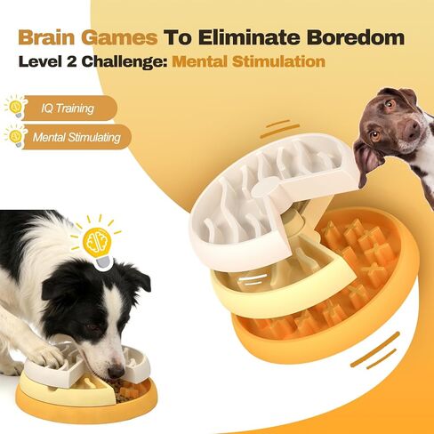 Slow Feeder Dog Bowl - 3-Tier Rotating Interactive Dog Puzzle Toy for Mental Enrichment & IQ Training - Anti-Gulping Bloat Stop Dog Feeder for Small & Medium Dogs and Cats, Food-Grade & Non-Slip in Kuwait