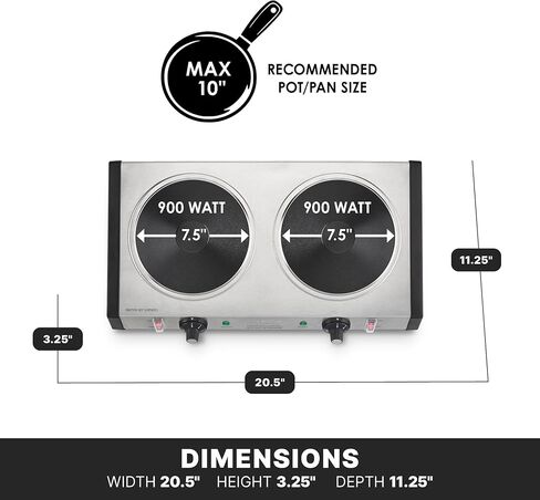 Waring Commercial Cast Iron Double Burner, Two 7.5" Electric Cooktops, Professional Countertop Hot Plate for Commercial Kitchens & Restaurants, WDB600X in Kuwait