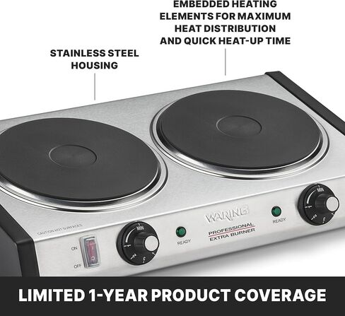 Waring Commercial Cast Iron Double Burner, Two 7.5" Electric Cooktops, Professional Countertop Hot Plate for Commercial Kitchens & Restaurants, WDB600X in Kuwait