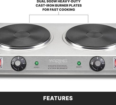 Waring Commercial Cast Iron Double Burner, Two 7.5" Electric Cooktops, Professional Countertop Hot Plate for Commercial Kitchens & Restaurants, WDB600X in Kuwait