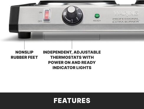 Waring Commercial Cast Iron Double Burner, Two 7.5" Electric Cooktops, Professional Countertop Hot Plate for Commercial Kitchens & Restaurants, WDB600X in Kuwait